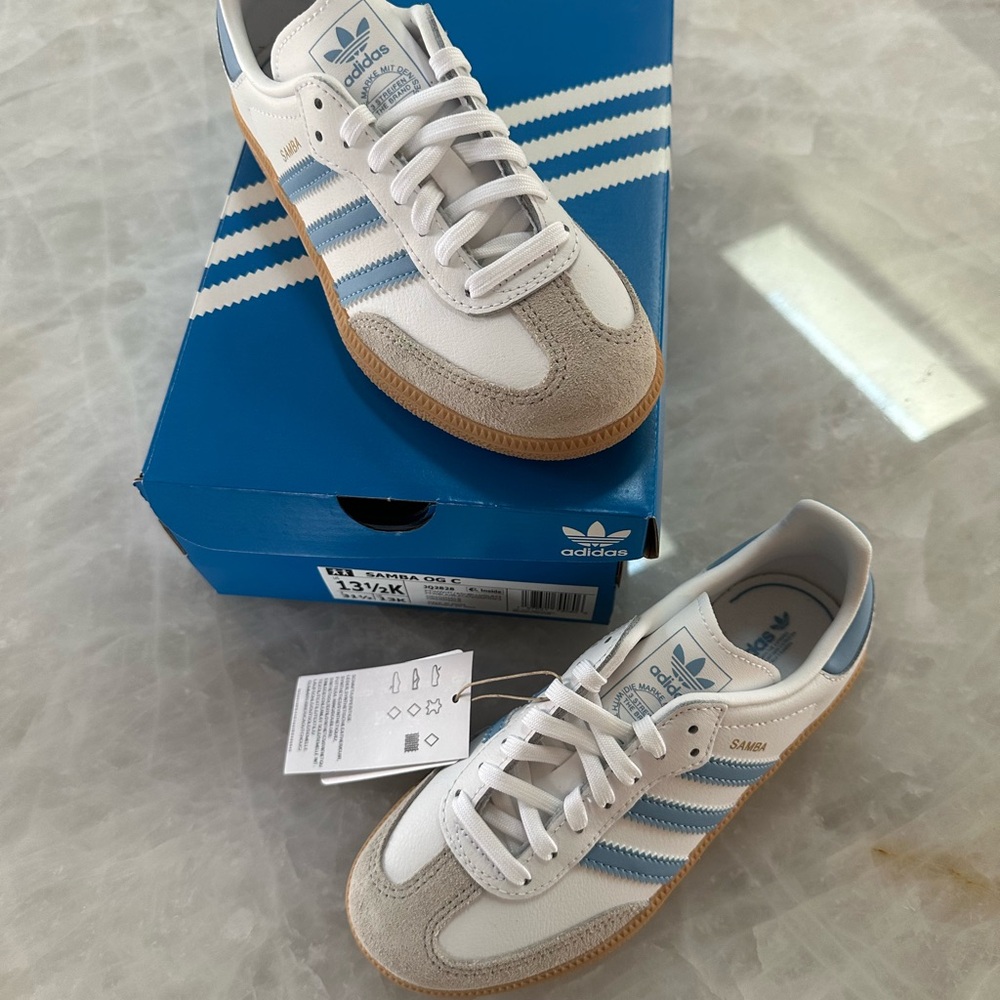 Adidas Samba OG C Sneakers (Kids) – Size US 13.5K – White/Ash Blue – New w/ Box